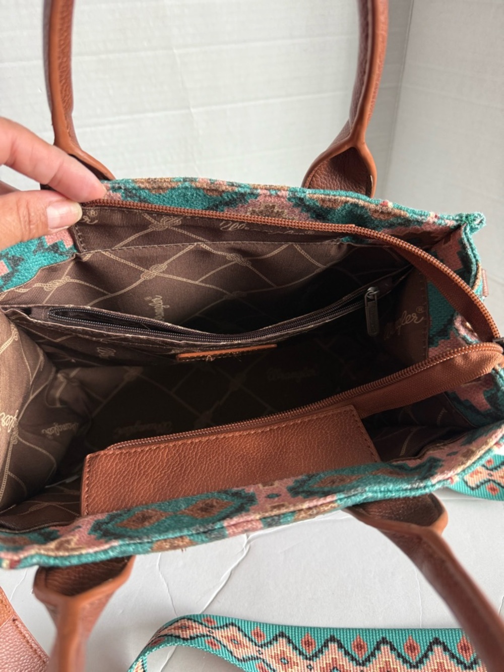 Wrangler Aztec Tote Bag for Women Boho Shoulder Purses and Handbags, Turquoise - Picture 7 of 16